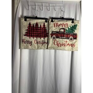 Set of 2 Christmas Pillow Covers Buffalo Plaid Truck Trees Farmhouse Decor